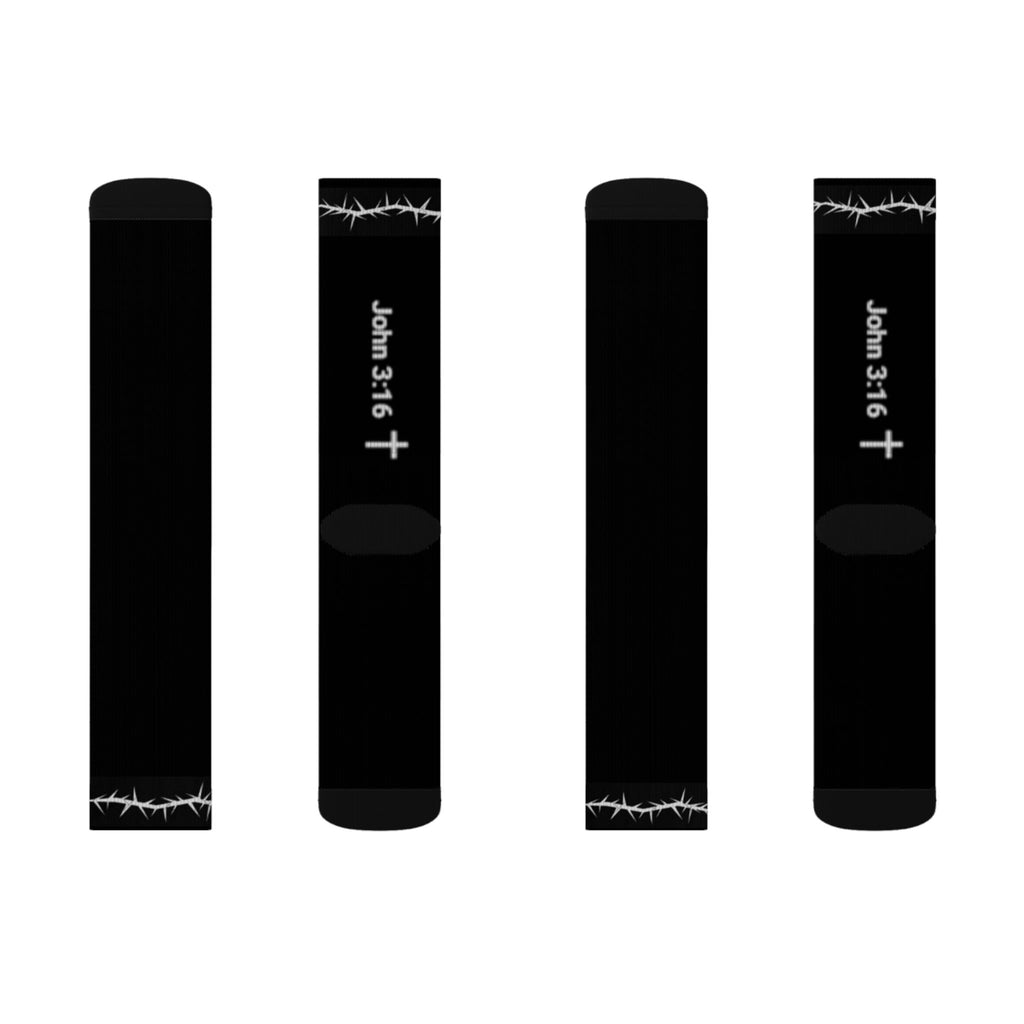 John 3:16 Black Sublimation Socks — Christian Faith Crew Socks